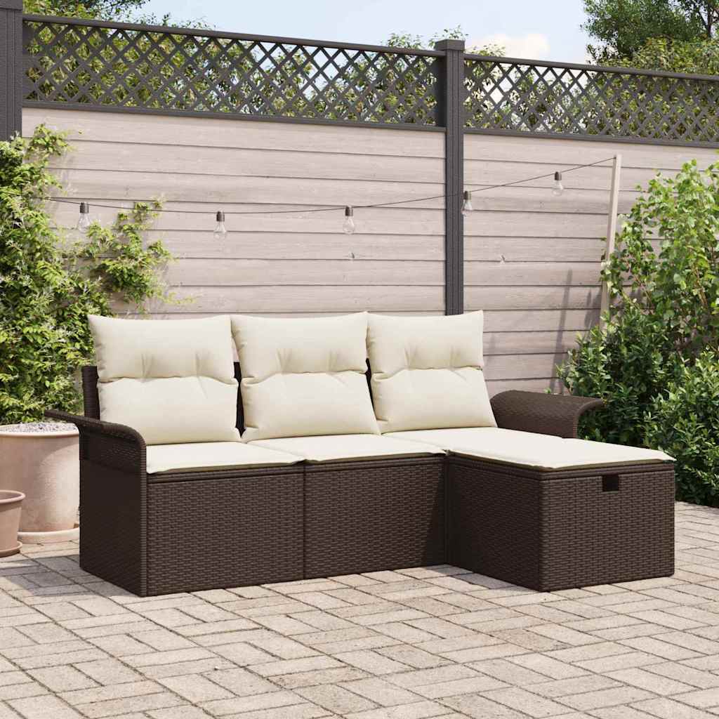Garten-Sofa-Set mit Kissen mit Speicher 4 pcs Braun Poly Rattan